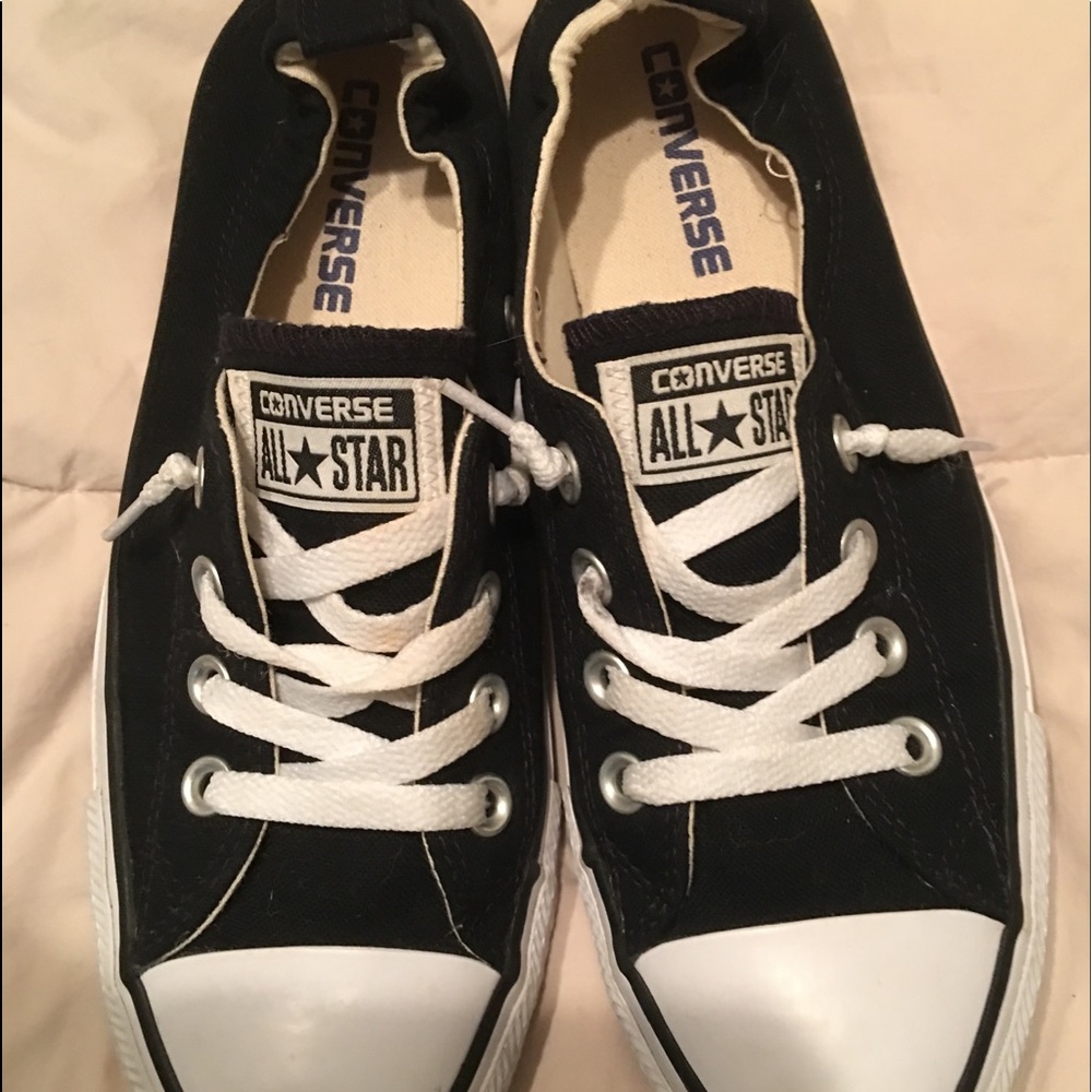 Black low top Shoreline Sneakers.